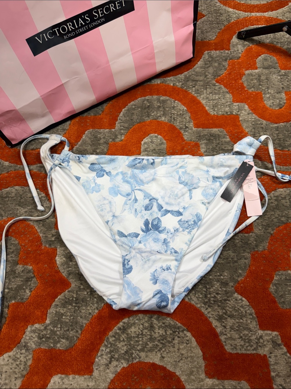 Victoria's Secret Light Blue Floral Tie-Side Bikini Bottoms